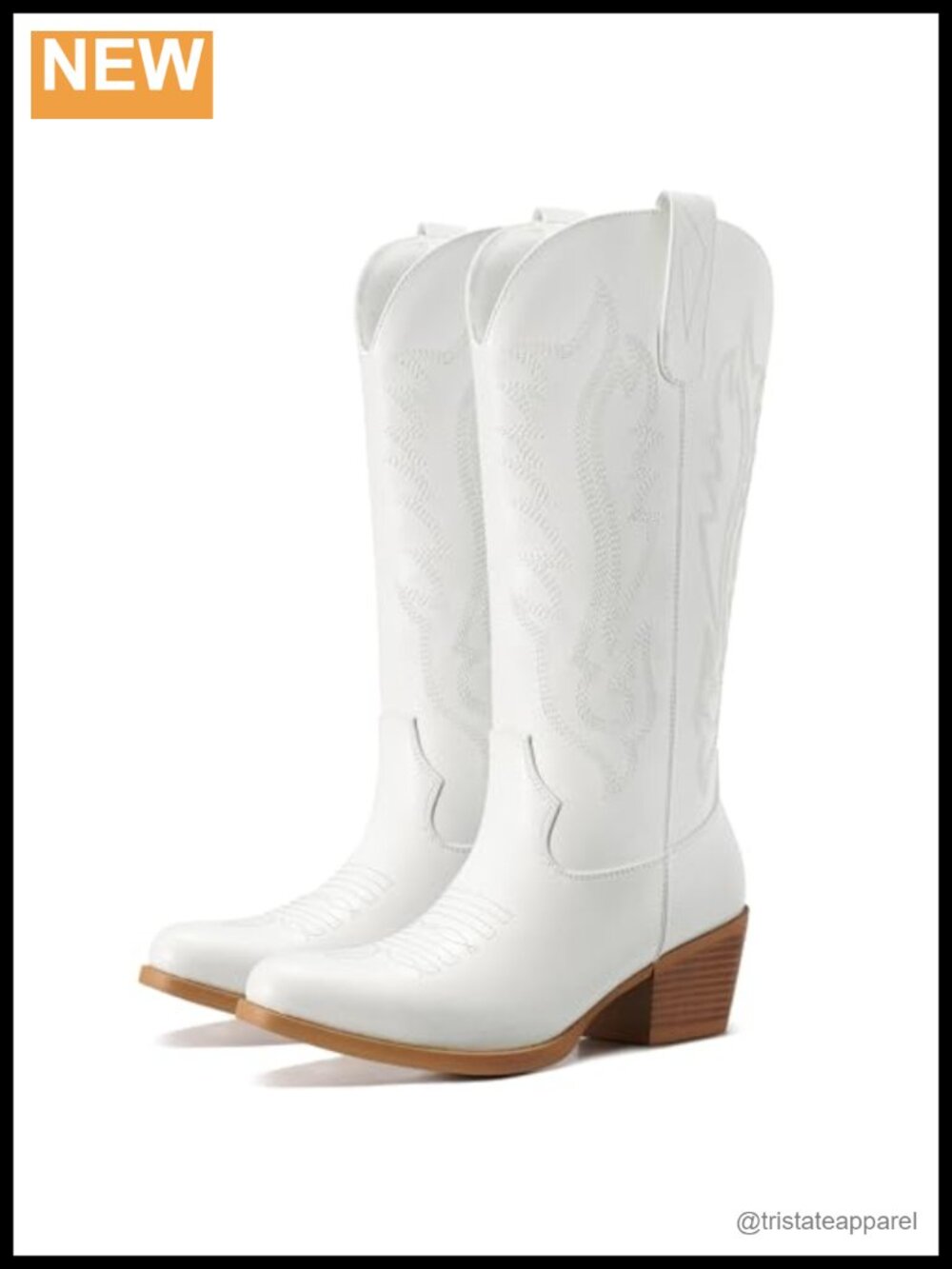 Cowboy Boots for Women Mid Calf Snip Toe Chunky Heel Western Boots with Side